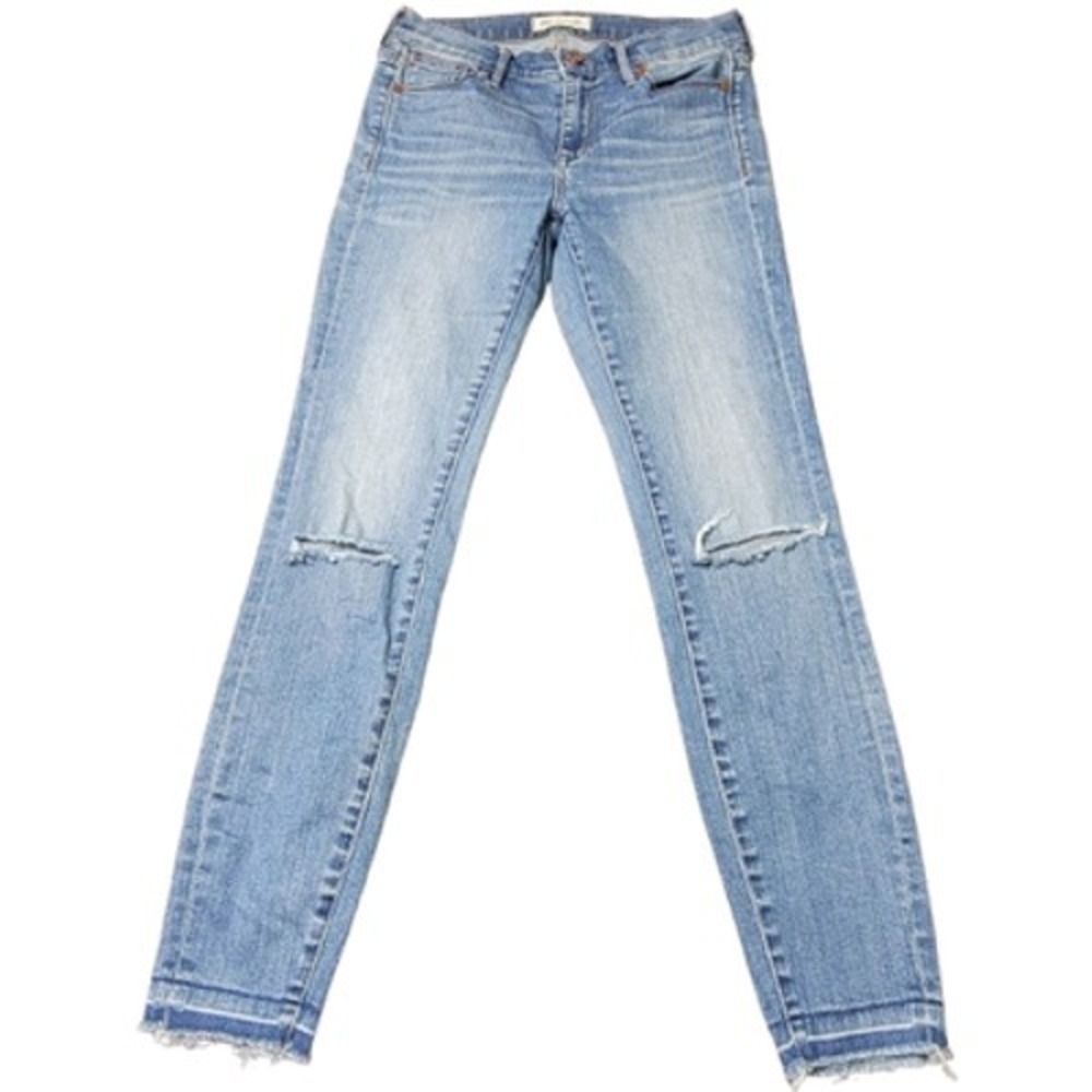 Madewell Jeans Womens 26 Blue High Riser Skinny Distressed Raw Hem Stretch Denim
